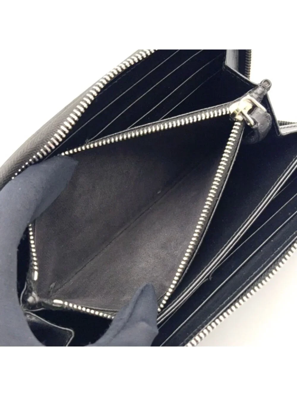 Prada Saffiano Embossed Logo Zip Around Leather Black Wallet Silver